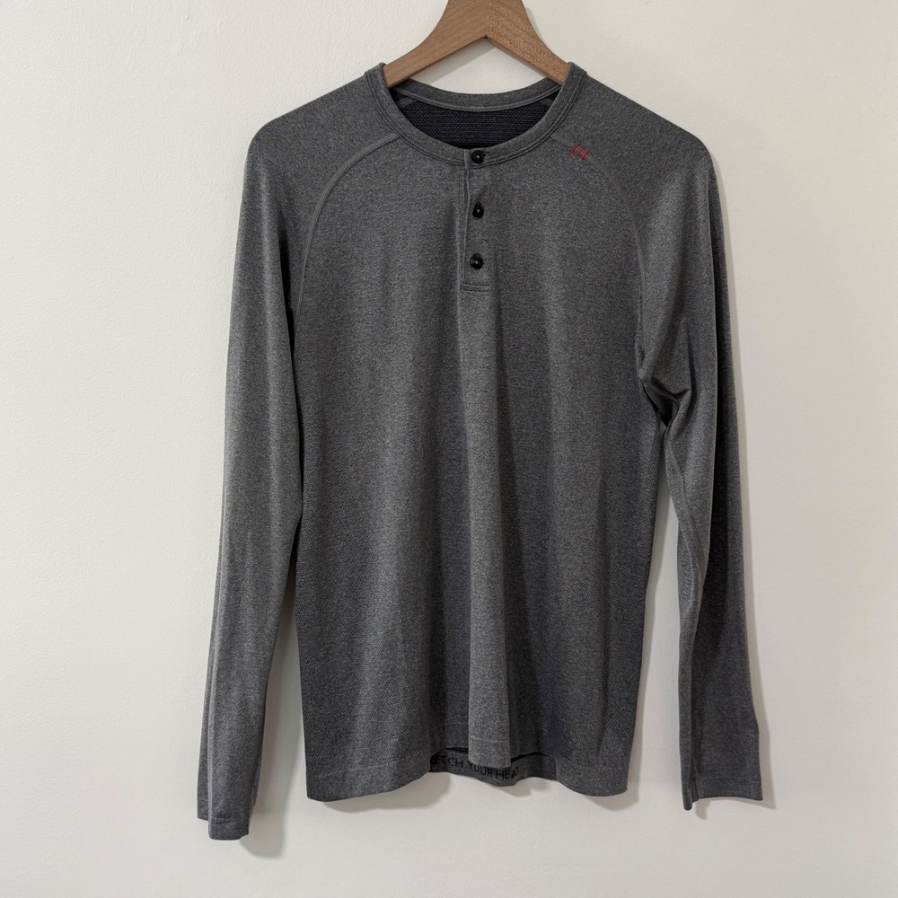 Lululemon Metal Vent Tech Henley Mens S Gray Long Sleeve Activewear Shirt Gym